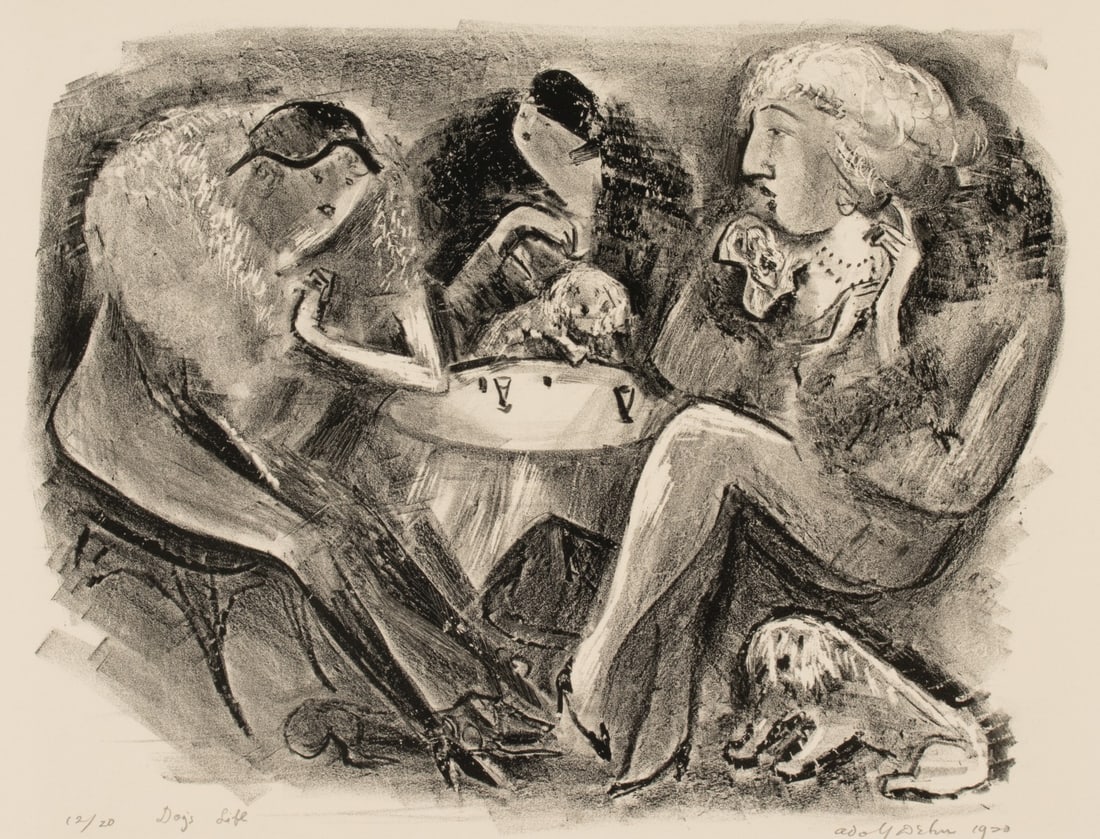 ADOLF DEHN (1895-1968) RARE PENCIL SIGNED LITHOGRAPH: Adolf Arthur Dehn (1895-1968) Dog's Life 1930 The lithograph, numbered 12 from an edition of 20 prints, is signed and dated by the artist in pencil below the image lower right and titled lower left. T