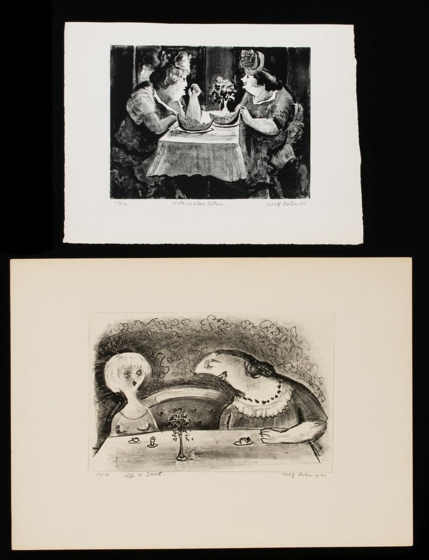 ADOLF DEHN (1895-1968) PENCIL SIGNED LITHOGRAPHS (2): Adolf Arthur Dehn (1895-1968) Two unframed works acquired from the artist's family. 1. Watermelon Eaters (1945). The lithograph, numbered 12 from an edition of 12 prints, is signed by the artist in pe