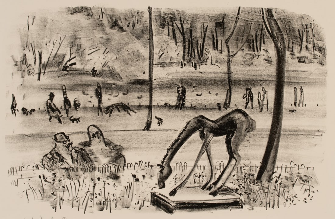 ADOLF DEHN (1895-1968) PENCIL SIGNED TRIAL PROOF LITHO: Adolf Arthur Dehn (1895-1968) View out of Flechtheim's Window 1930 The lithograph, marked 'Probe Druck' (trial proof), is initialed by the artist in pencil below the image lower left. No listing of th