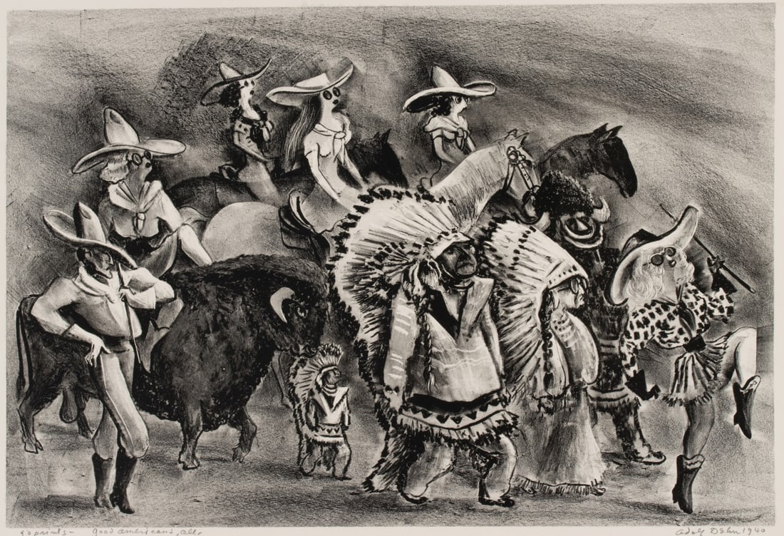 ADOLF DEHN (1895-1968) RARE PENCIL SIGNED LITHOGRAPH: Adolf Arthur Dehn (1895-1968) Good Americans, All 1940 The scarcely seen lithograph, published in an edition of 90 prints, is signed by the artist in pencil below the image lower right and titled lowe