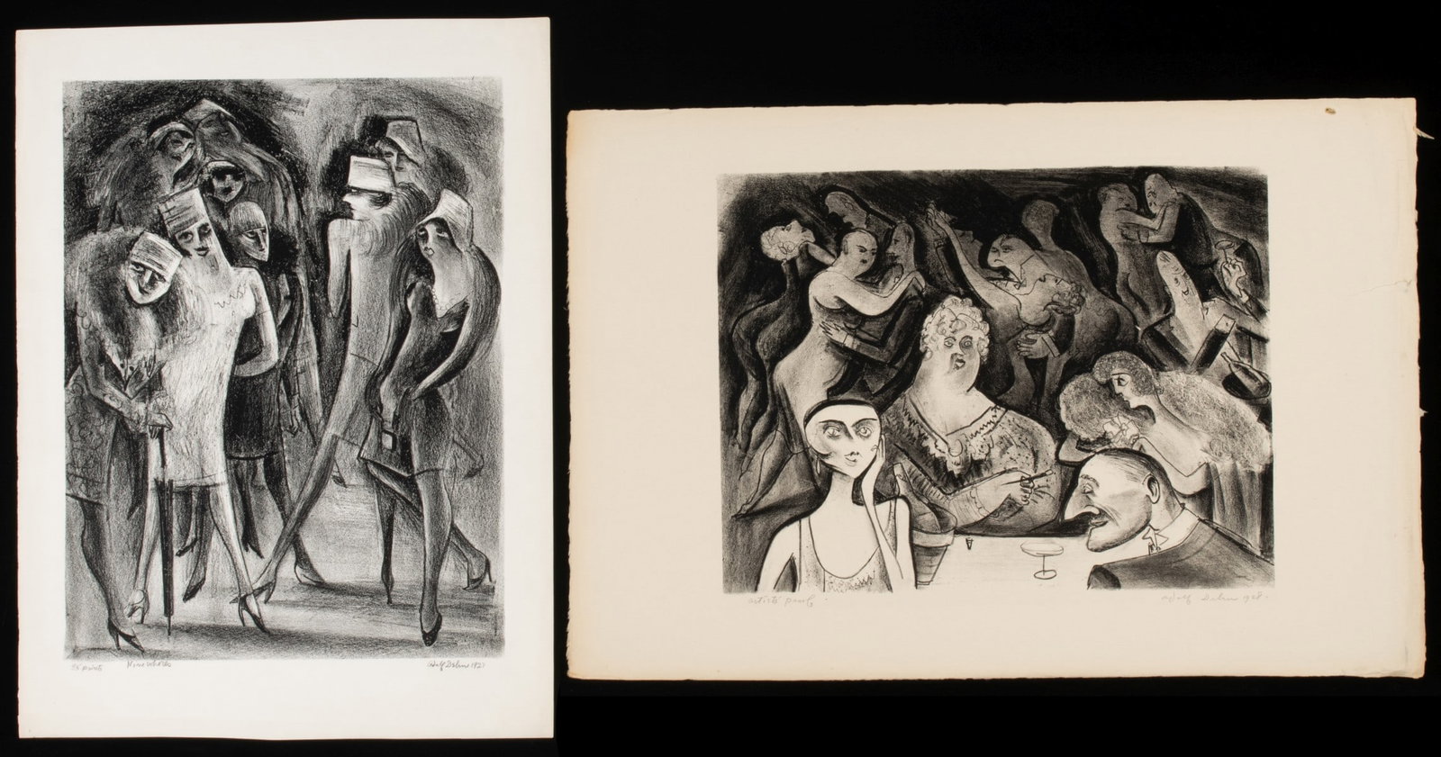 ADOLF DEHN (1895-1968) TWO 1920s PARIS LITHOGRAPHS: Adolf Arthur Dehn (1895-1968) 1. Tango at Zelli's (1928). The lithograph, marked as a trial print, is signed and dated by the artist in pencil below the image lower right Image size 11 x 14.25, sheet 