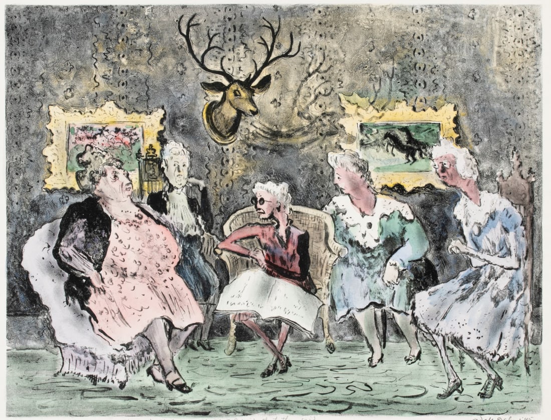 ADOLF DEHN (1895-1968) UNUSUAL COLOR LITHOGRAPH: Adolf Arthur Dehn (1895-1968) She said, the you said, that I said, that they said 1945 The lithograph in colors, numbered 7 from an edition of 30 prints, is signed by the artist in pencil below the im