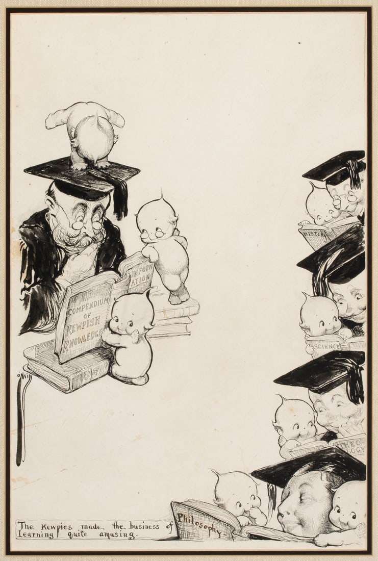 ROSE O'NEILL (1874-1944) FOR GOOD HOUSEKEEPING OCT 1916: Cecil Rose O'Neill (1874-1944) The Kewpies Made the Business of Learning Quite Amusing 1916 The original India ink illustration by Rose O'Neill is signed lower left front. Of particular interest in th