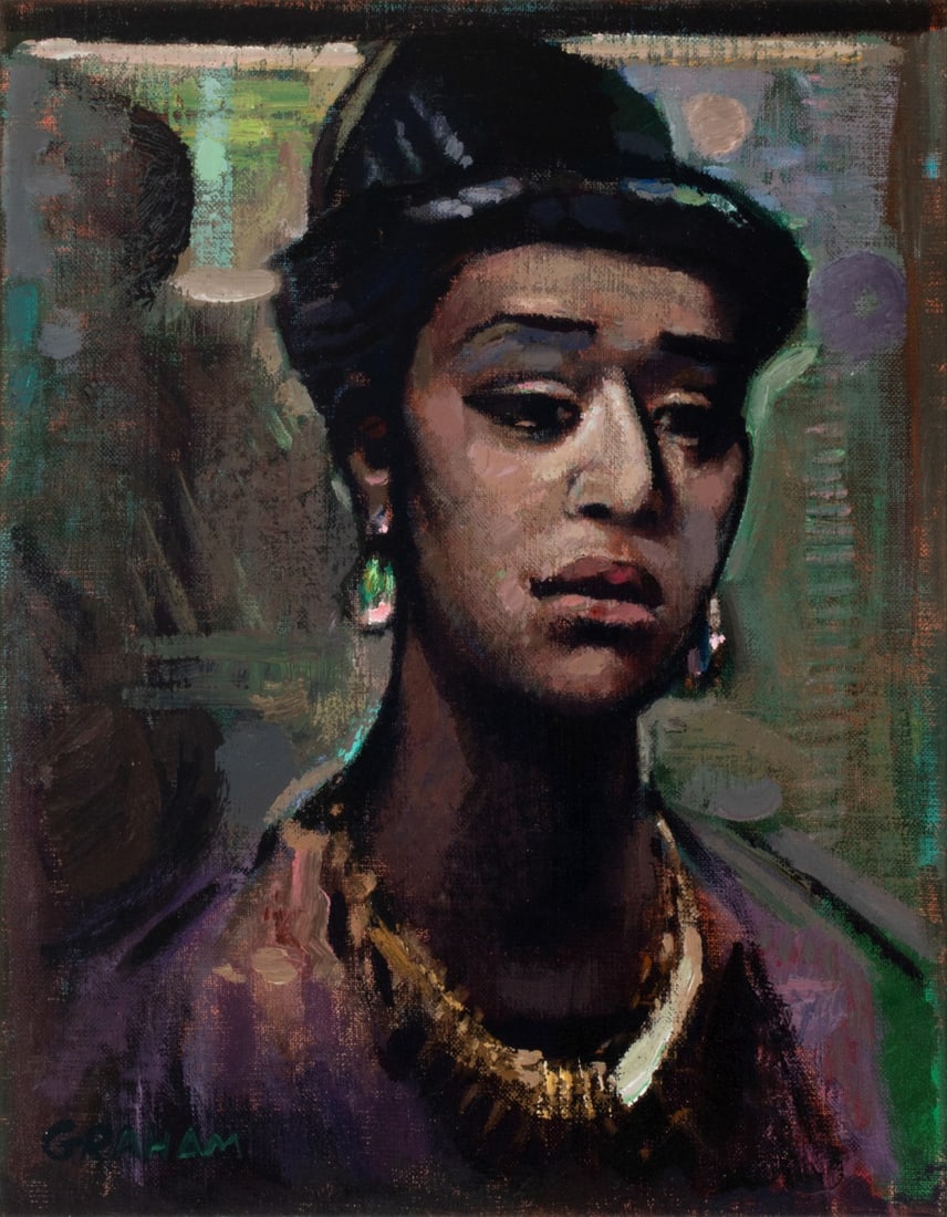 ROBERT MacDONALD GRAHAM (1919-2003) ACRYLIC ON CANVAS: Robert MacDonald Graham Jr. (Missouri, 1919-2003) Blues Singer Last quarter of the 20th century. The evocative portrait is signed lower right front and again verso near the title. Canvas measures 14 x