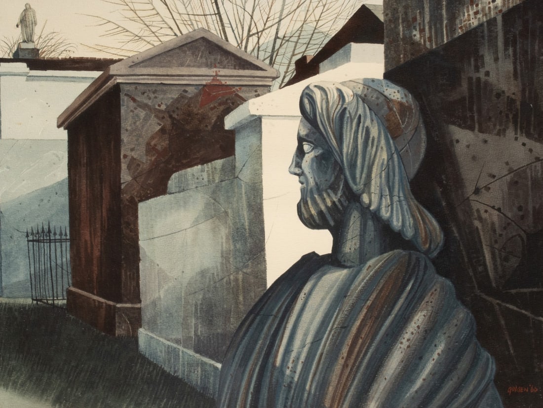 ROLLAND GOLDEN (NEW ORLEANS 1931-2019) WATERCOLOR: Rolland Harve Golden (Louisiana, 1931-2019) Silent Watch 1966 The composition, believed to be derived from an historic New Orleans Cemetery, is signed and dated lower right front. Born in New Orleans,