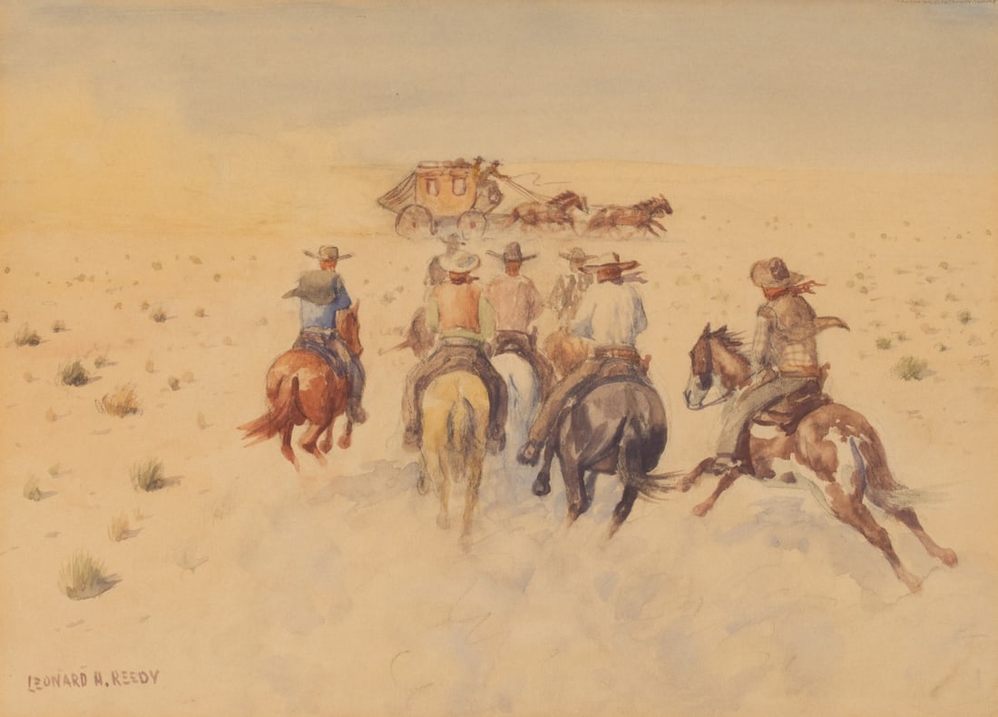 LEONARD REEDY (1899-1956) WESTERN THEME WATERCOLOR (1 of 10)
