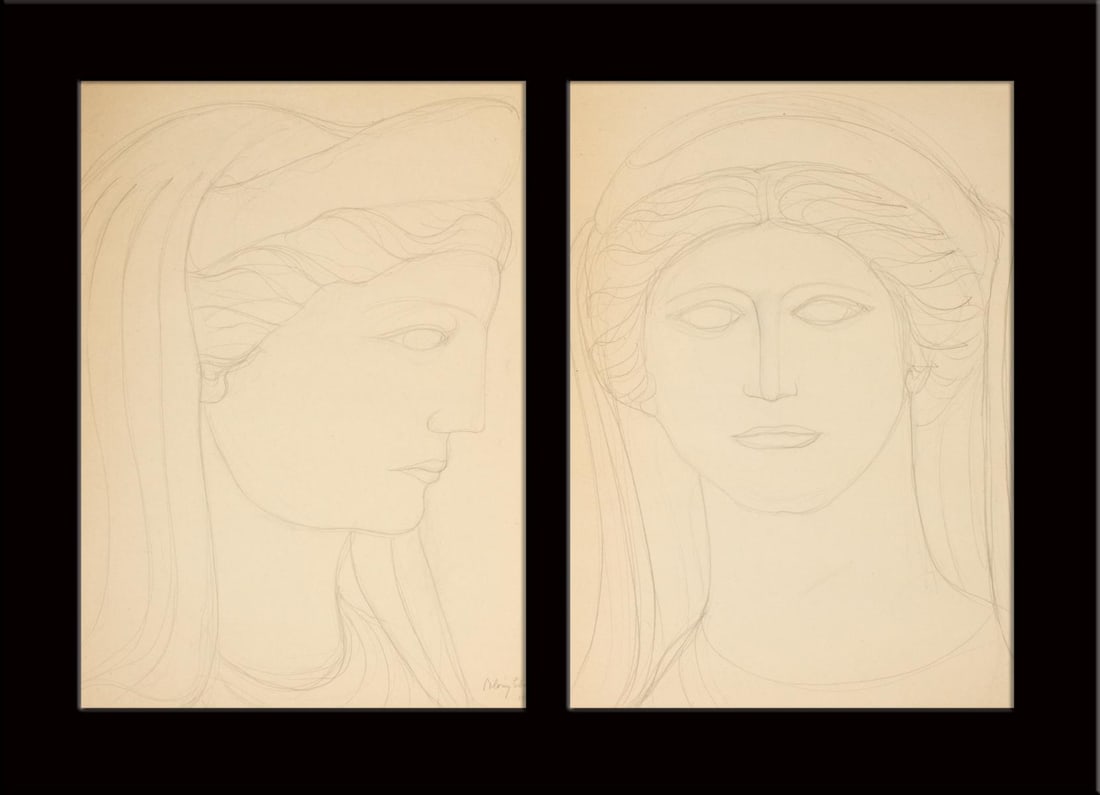 GABRIELLA POLONY MOUNTAIN (1918-2020) WORKS ON PAPER: Gabriella Polony Mountain (1918-2020) 1949 Two graphite on paper sketches of Classical subjects, one signed lower right. Sheets measures 19.25 x 13.75 inches. Without proof of exemption, be aware that