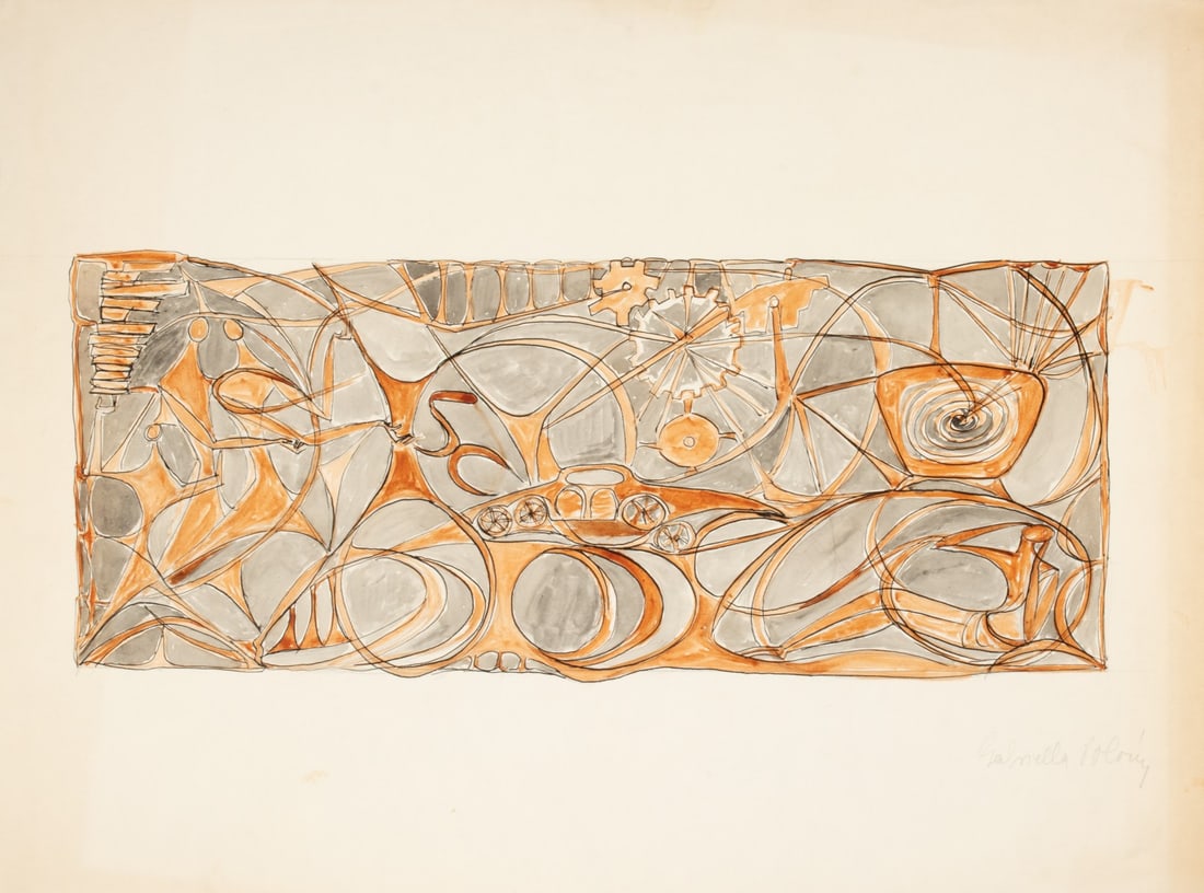 GABRIELLA POLONY MOUNTAIN (1918-2020) WATERCOLOR: Gabriella Polony Mountain (Kansas City, 1918-2020) A mid 20th century watercolor by the Kansas City artist Gabriella Polony signed in pencil lower right margin. Born in Bratislava, Slovakia in 1918, G
