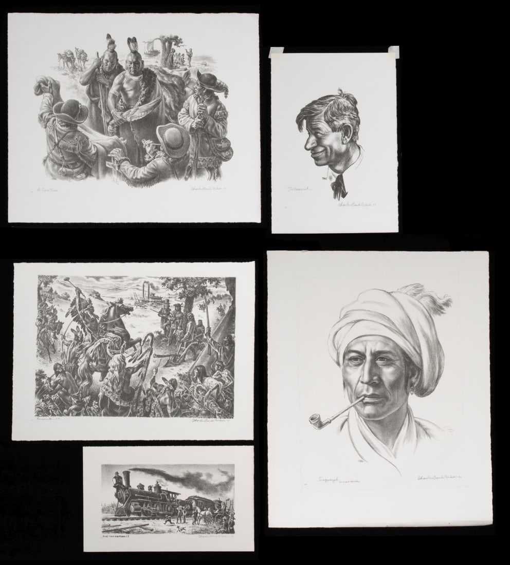 CHARLES BANKS WILSON PENCIL SIGNED LITHOGRAPHS (FIVE): Charles Banks Wilson (Oklahoma, 1918-2013) A collection of five unframed pencil signed lithographs in very good condition. 1. The Osage Trade (1977). The lithograph, published in an edition of 250