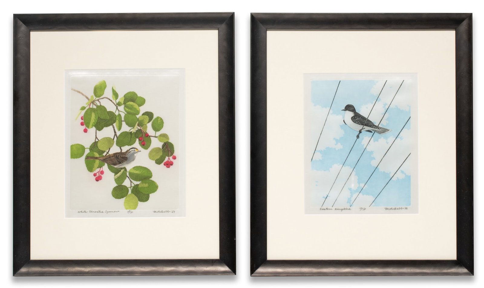 MAURICE BEBB (1891-1986) PENCIL SIGNED COLOR ETCHINGS: Maurice Bebb (1891-1986) 1. White-Throated Sparrow (1957). The color etching on silk, numbered 129 from an edition of 150 prints, is signed by the artist in pencil below the image lower right and titl