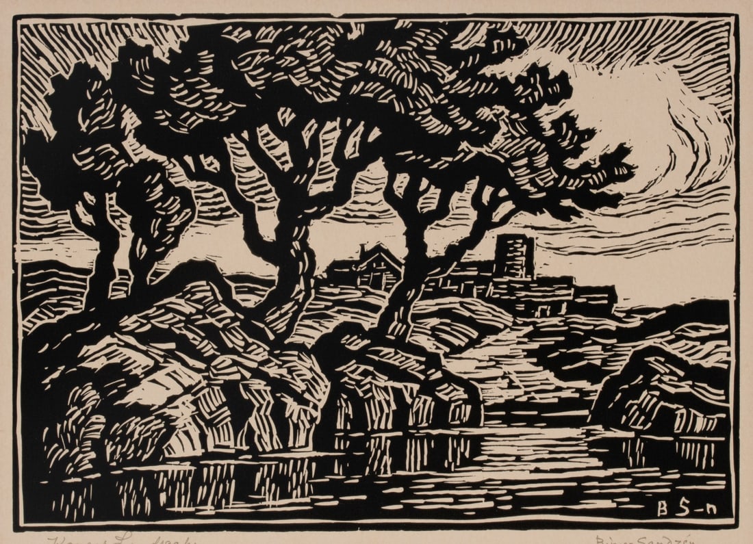 BIRGER SANDZEN (1871-1954) PENCIL SIGNED LINOCUT (1 of 12)