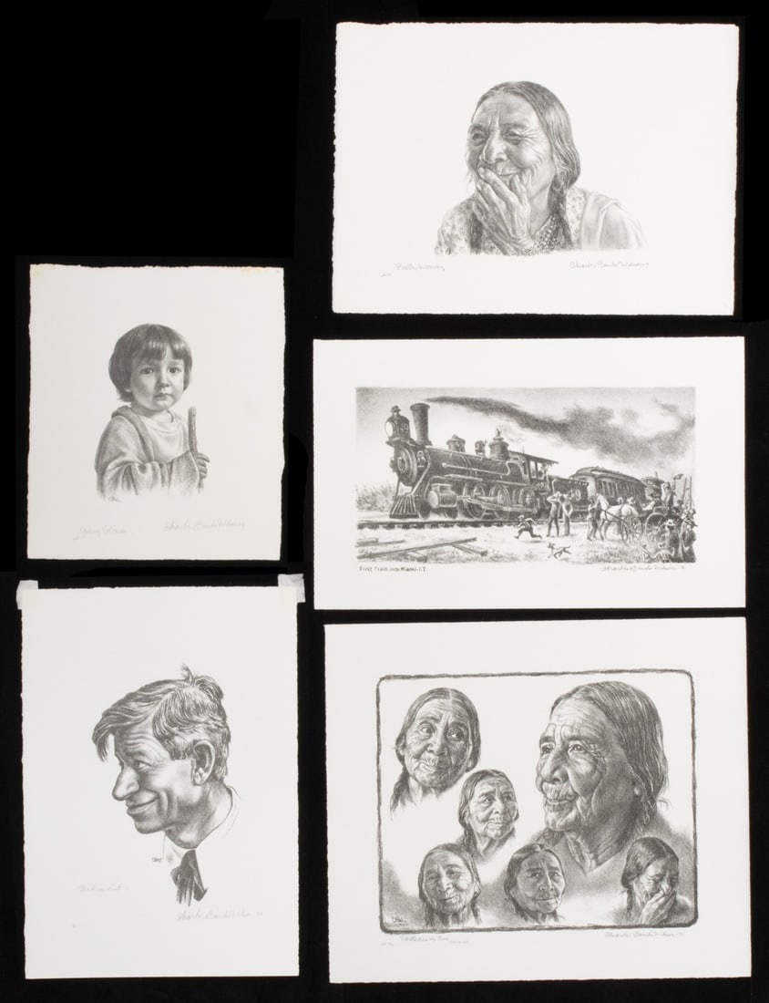 CHARLES BANKS WILSON PENCIL SIGNED LITHOGRAPHS (FIVE): Charles Banks Wilson (Oklahoma, 1918-2013) A collection of five unframed pencil signed lithographs in very good condition. 1. Pretty Woming (1991). The lithograph, published in an edition of 120 print