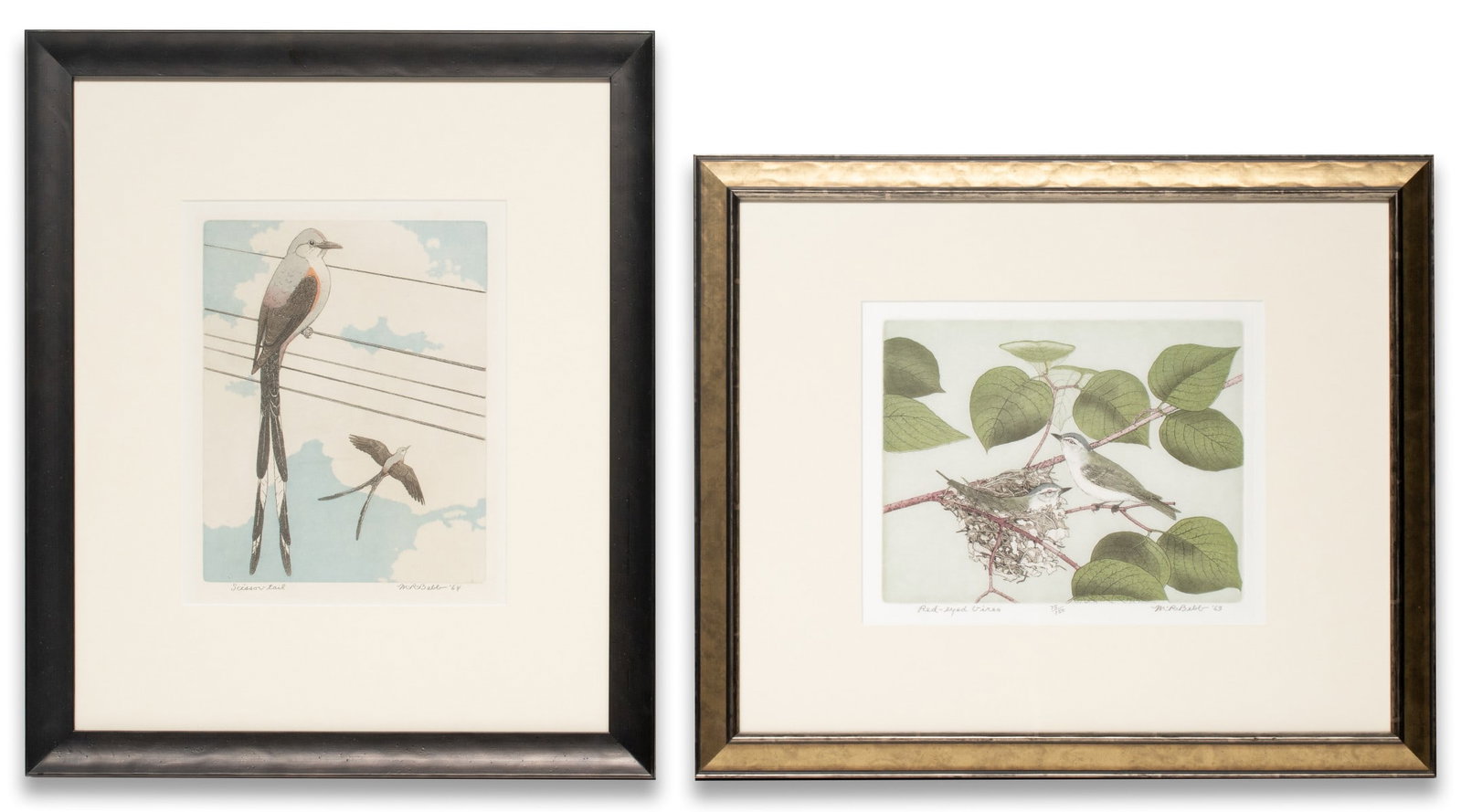 MAURICE BEBB (1891-1986) PENCIL SIGNED COLOR ETCHINGS: Maurice Bebb (1891-1986) 1. Red-Eyed Vireo (1963). The color etching on silk, numbered 75 from an edition of 150 prints, is signed by the artist in pencil below the image lower right and titled lower