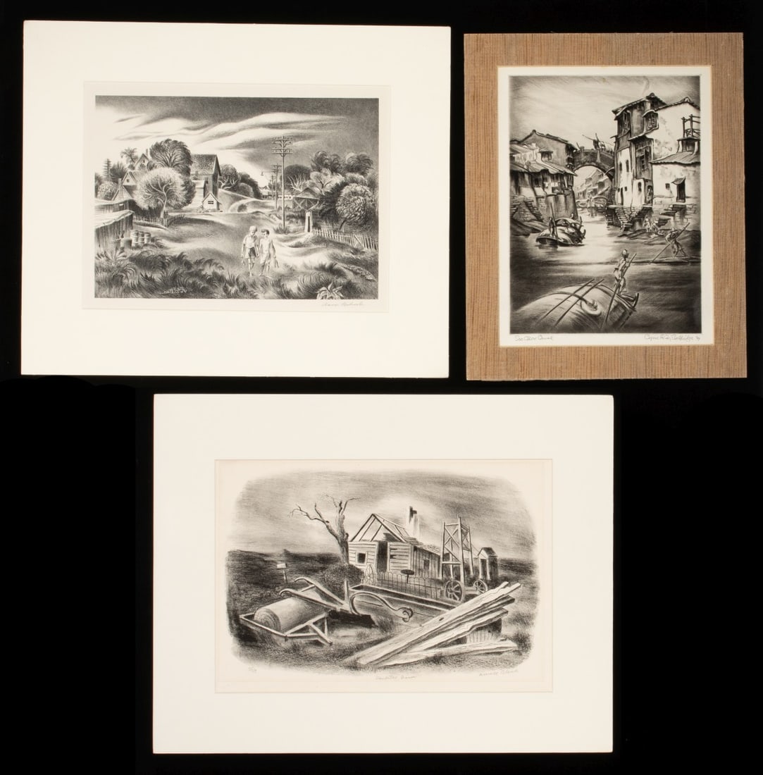 PENCIL SIGND PRINTS INCL PRAIRIE PRINT MAKER GIFT PRINT: 1. Arnold A Blanch (1896-1968) Deserted Farm (Circa 1930). The lithograph, numbered 19 from an edition of 35 prints, is signed by the artist in pencil below the image lower right and titled lower