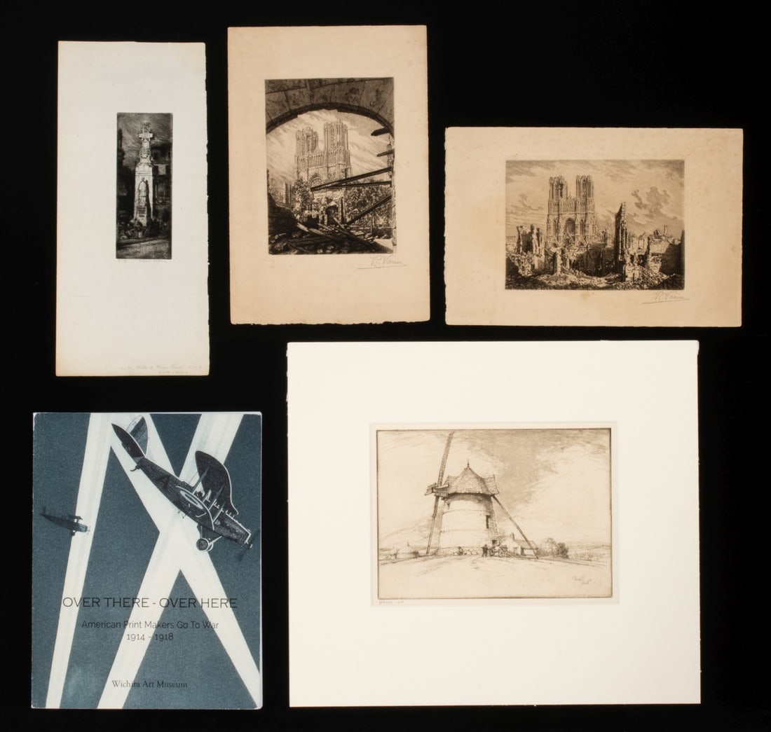 A COLLECTION OF WWI-ERA PENCIL SIGNED ETCHINGS: 1. Charles Addams. Humanity. The etching is signed by the artist in pencil lower right. Plate measures 5.5 x 2.125, sheet size 12.5 x 5.575 inches. 2. J. Andre Smith (1880-1959) Abbeville (1914). The