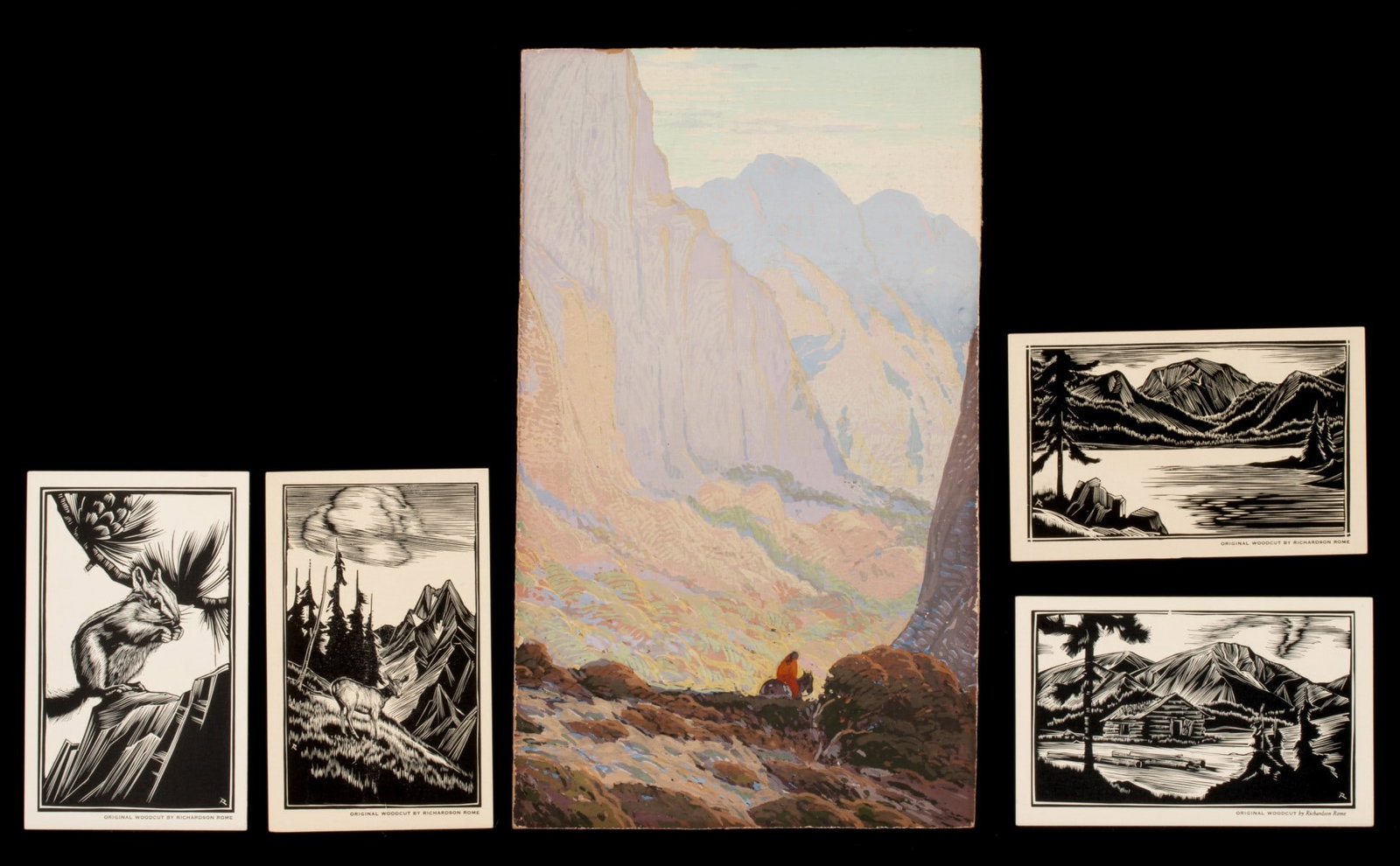 F. GRAYSON SAYRE AND RICHARDSON ROME PRINTS: Fred Grayson Sayre (1879-1939) 1. Fred Grayson Sayre (1879-1939) The Canyon Gateway, Arizona (1923). The serigraph printed on artist's board is attributed to the artist with a label verso. 2. A