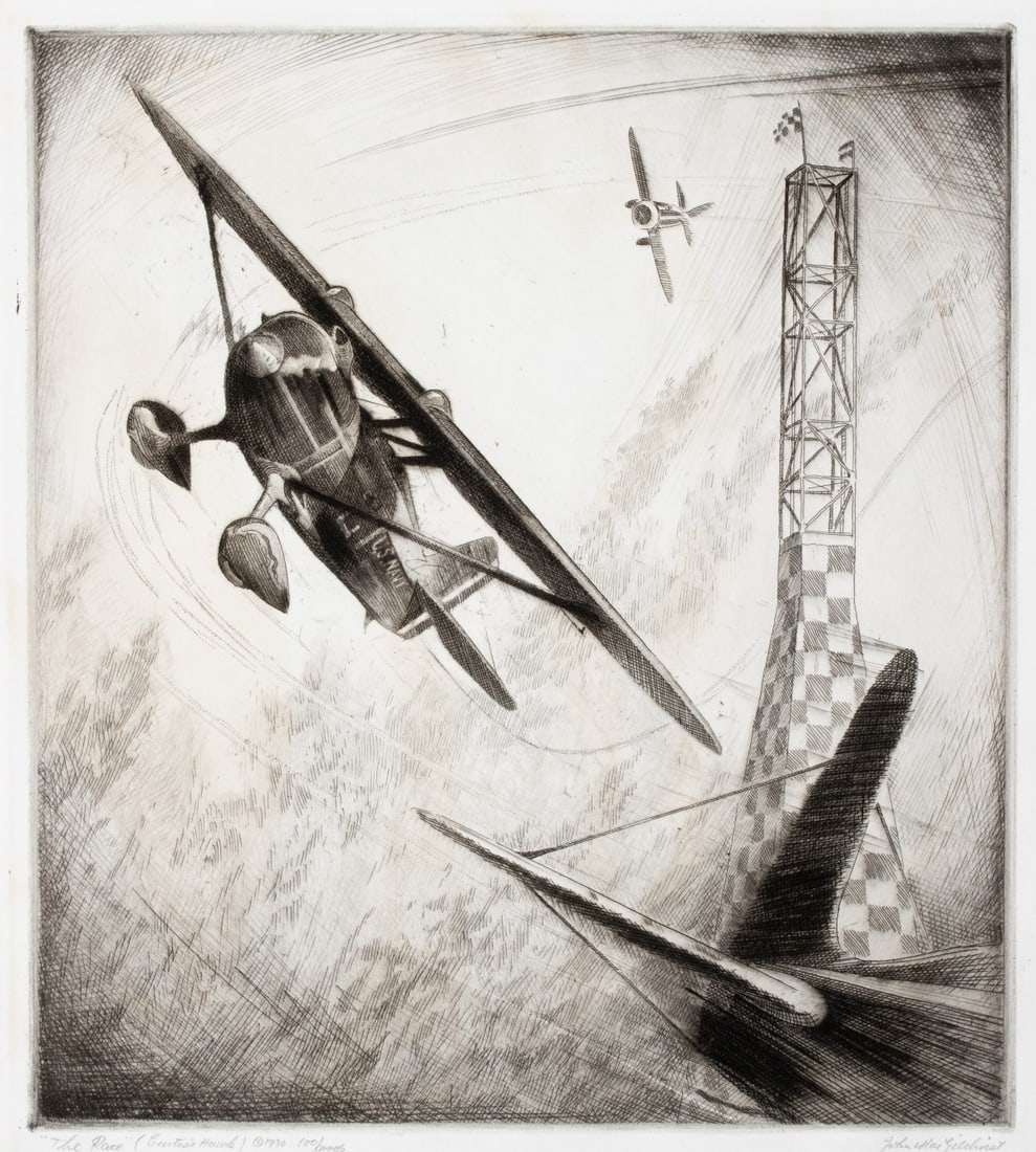 JOHN MacGILCHRIST (1893-1977) PENCIL SIGNED ETCHING: John MacGilchrist (1893-1977) The Race (Curtis's Hawk) 1930 The etching, from an edition of 100 prints, is signed by the artist in pencil below the image lower right and titled lower left. Unframed.