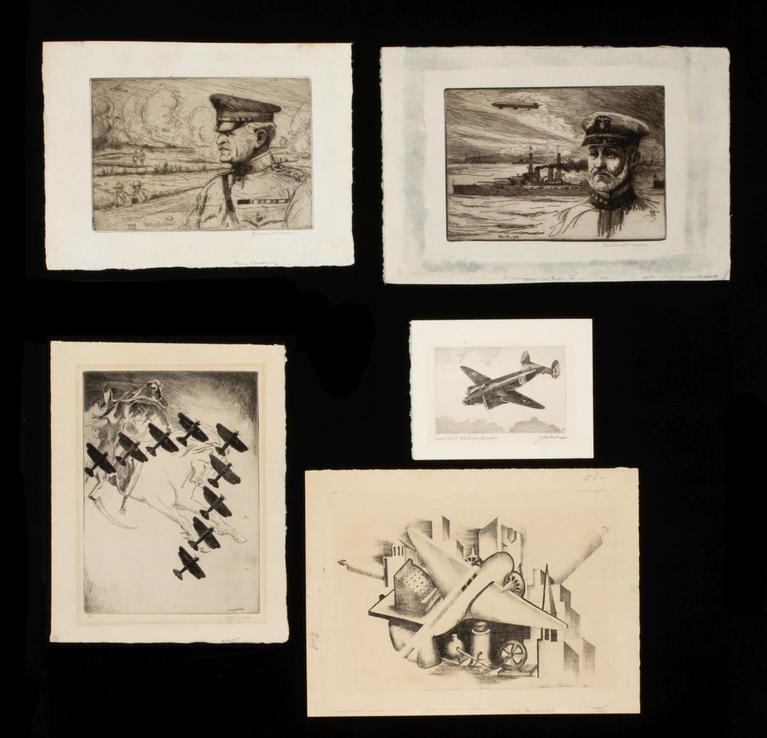 PENCIL SIGNED ETCHINGS OF MILITARY SUBJECTS (5 WORKS) (1 of 18)