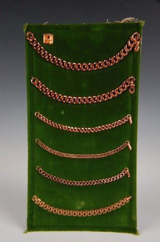 SIX SOLID COPPER CHAIN LINK BRACELETS BY BELL: Heavy solid copper chain link bracelets by Bell Trading Post, unsigned, measure 9.5 to 7 inches.