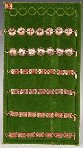SIX COPPER LINK BRACELETS BY BELL TRADING POST: Six vintage solid copper link bracelets, unmarked. Measure 7.5 inches each.