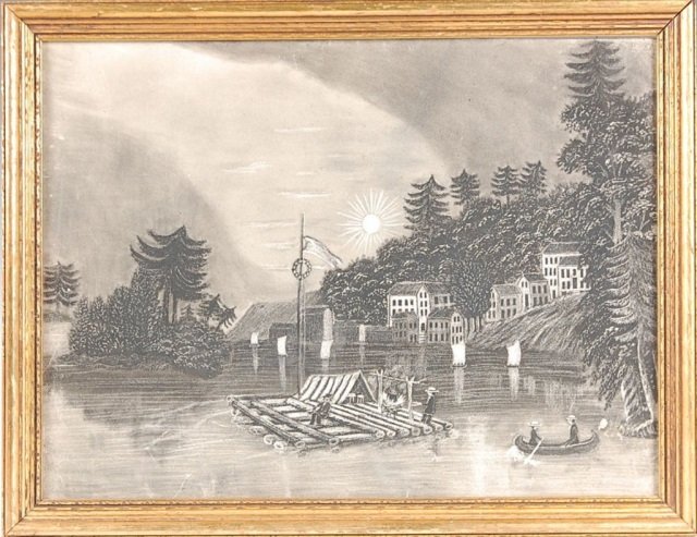 19TH C. SANDPAPER CHARCOAL SKETCH: Great visual piece measures 13.75 x 17.5 inches overall.