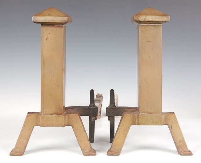 PAIR ARTS AND CRAFTS ANDIRONS: Measure 12.75 x 8 x 18 inches