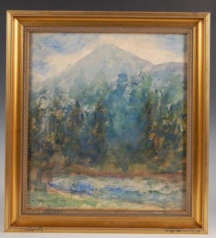 ABRAHAM WALKOWITZ (1878 - 1965) WATERCOLOR ON PAPER: Watercolor dated 1909; sight measurements of 15.5 x 14 inches with an overall framed measurement of 18.25 x 16.75 inches
