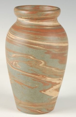 NILOAK MISSION WARE ART POTTERY VASE: With impressed markings, measures 6.5 inches tall by 3.25 inches wide approximately.