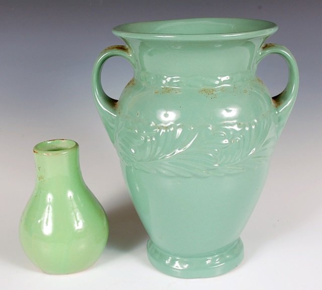 ABINGDON & UHL ART POTTERY: A two-handled 10 inch pottery vase marked Abingdon, plus a Uhl pottery vase that measures 5 inches high.