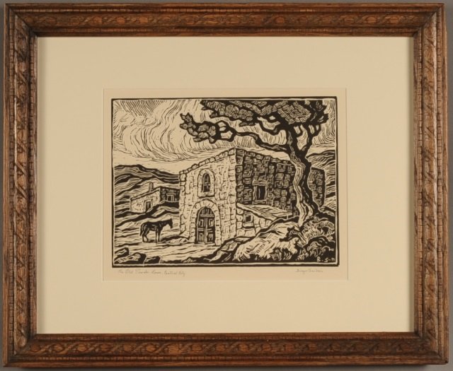 BIRGER SANDZEN (1871-1954) PENCIL SIGNED LINOCUT 'THE: Titled 'The Old Powder House, Central City' to lower left, signed lower right. Matted, 8-7/8 x 11-7/8 inch image field, 18-3/4 x 22-3/4 inch frame.
