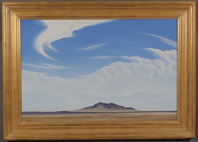 PHIL EPP (1946- ) ACRYLIC ON PANEL 'RABBIT EAR: Titled 'Rabbit Ear Mountain, Clayton, NM.' 24 x 36 inches, 31-1/4 x 43-1/4 inch frame.