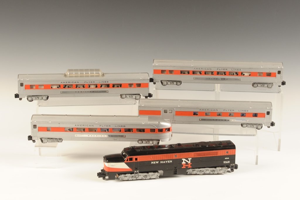 AMERICAN FLYER 494, 960, 961, 962, 963: Includes 494 New Haven engine, 960 Columbus, 961 Jefferson, 962 Hamilton, 963 Washington. Some wear, average - good condition overall.