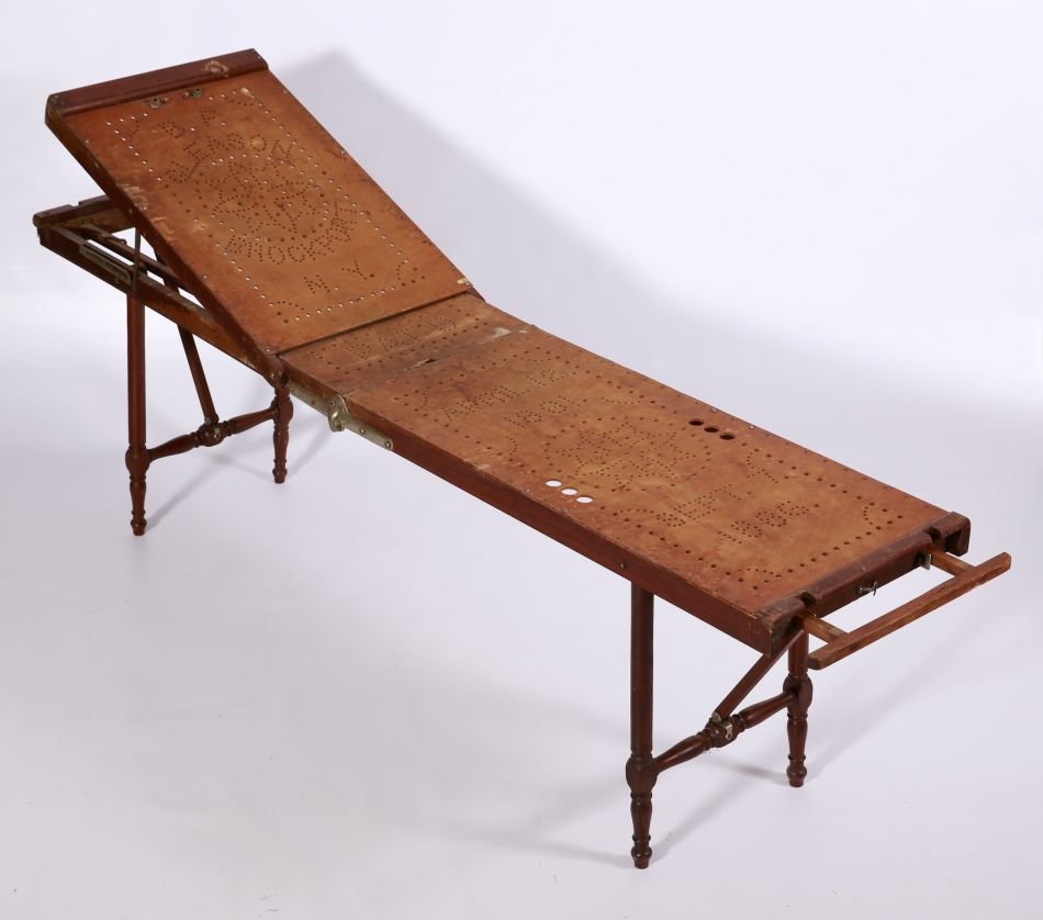 GLEASON LATE 19TH C. MORTICIAN'S EMBALMING TABLE: Measures 23.5 inches in height 76 x 77 x 18 inches wide.