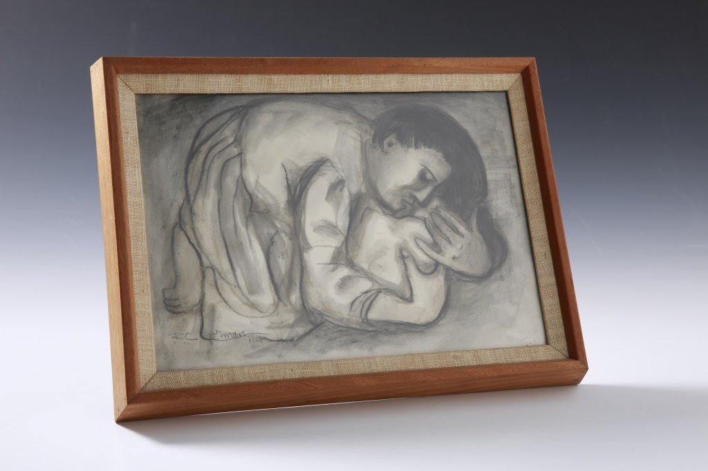 R.C. GORMAN (1932-2005) CHARCOAL AND PASTEL ON PAPER: Signed lower left with a date of 1968. Measures 9.25 x 13.25 inches. 11.5 x 15.50 overall.