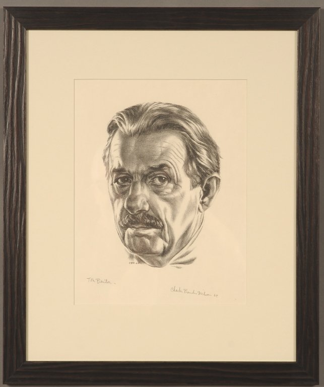 CHARLES BANKS WILSON (1918-2013) SIGNED LITHO 'TOM: Titled in pencil 'Tom Benton' lower left, pencil signed lower right and dated '63, measures 9-1/2 x 7 inch image field and in a 21-3/4 x 18-1/4 inch frame. Archivally matted and framed.