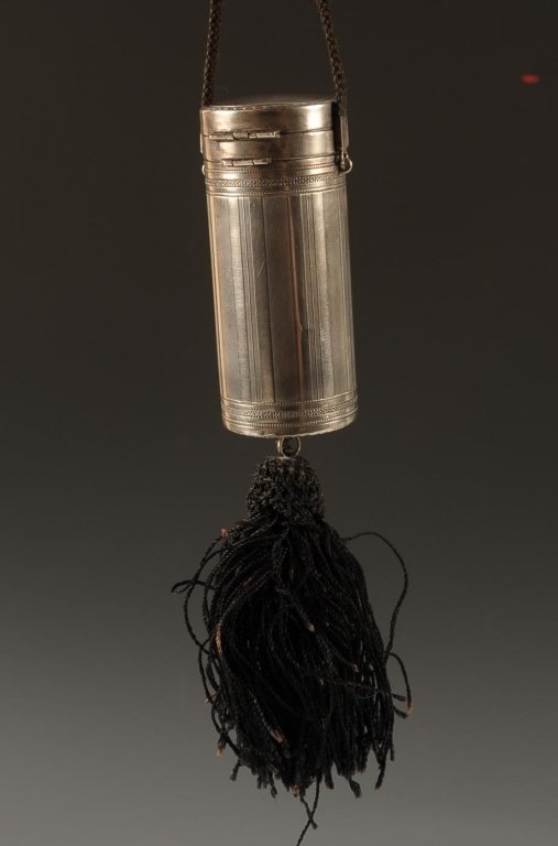 STERLING BOLSTER NECESSAIRE WITH LIPSTICK TASSEL Lot 197