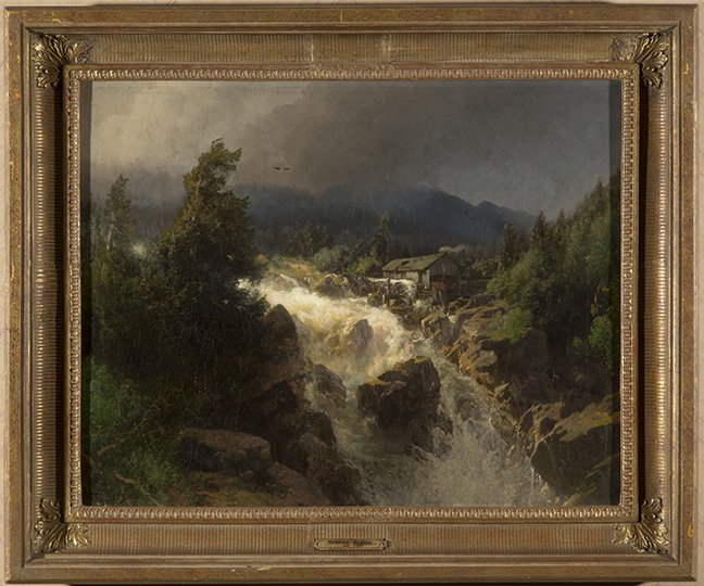 HERMANN O. HERZOG (1832-1932) OIL ON CANVAS 'NORWEGIAN: Titled 'Norwegian Mill,' signed lower left, the work itself measures 18 x 23 inches, with a framed size of 23.5 x 28.5 inches. Provenance: Layne Christensen Company corporate collection.