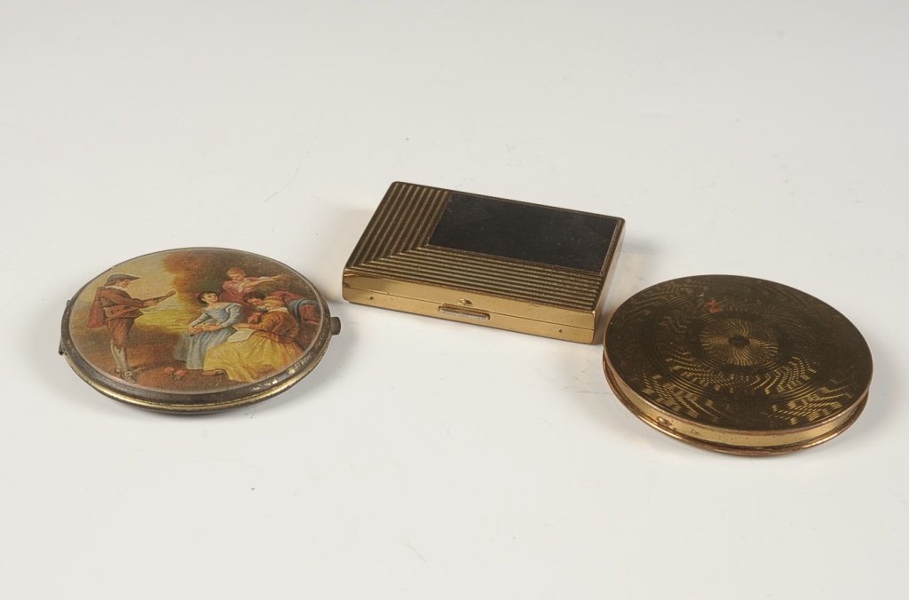 LANCÃ”ME & LE RAGE COMPACTS & COMPACT W LITHOGRAPHS: Measure 3 inches each.