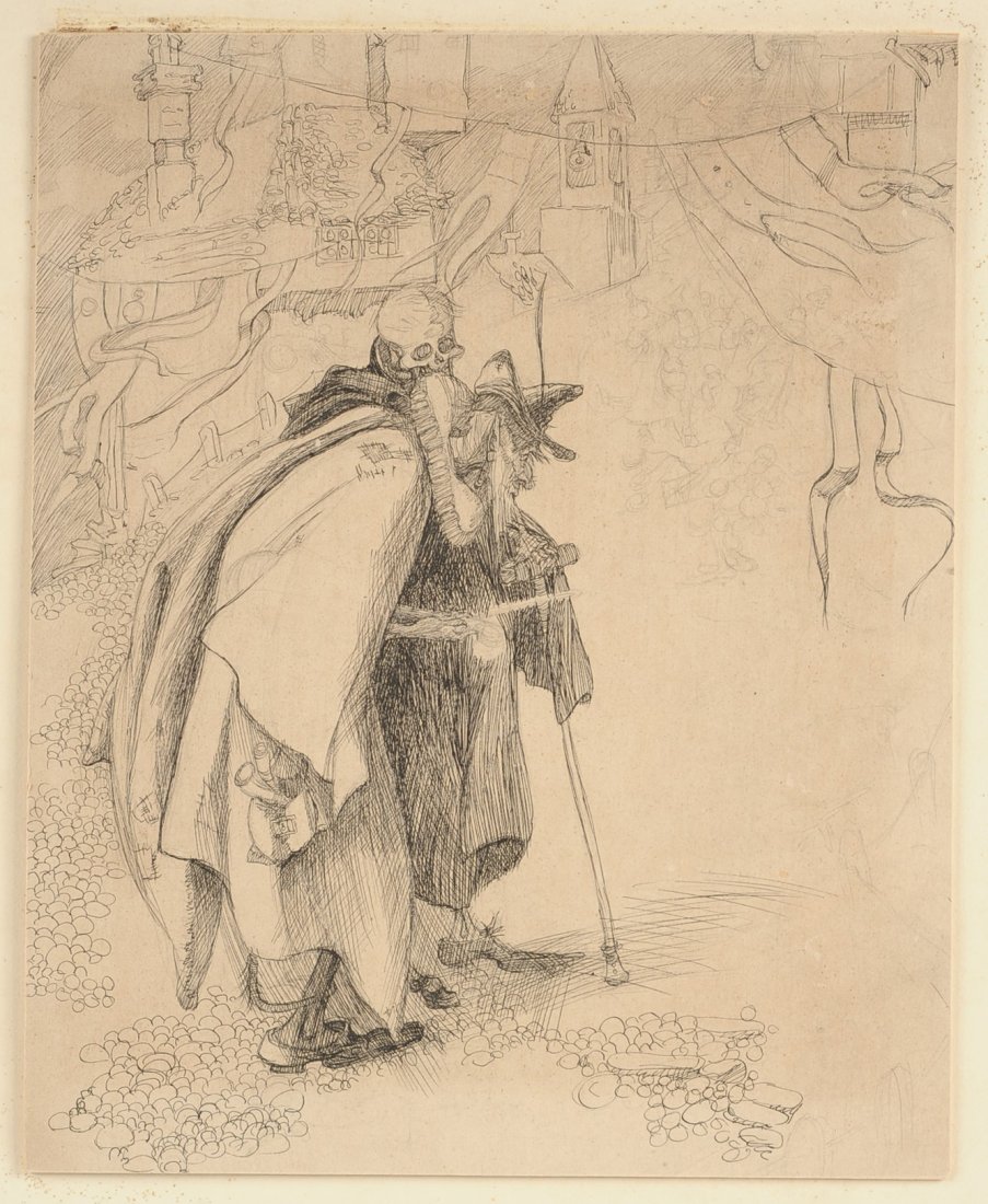 FIVE PAINTINGS AND ILLUSTRATIONS, RACKHAM, DICKSON,: Watercolor on board attributed to M. Dickson, ca 1900, measures 10 x 7 inches, signed MD lower right, pencil information on reverse. Lester A. Gillette (1855 - 1940), oil on masonite, signed lower lef