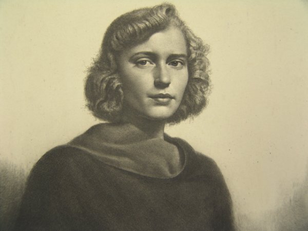 GERALD LESLIE BROCKHURST PENCIL SIGNED ETCHING 'THE: Titled 'The Black Cloak' (Mrs Paul Mellon), pencil signed and dated 1944 lower right, reverse signed and dated 1943 in upper right of plate. 9.75 x 8 inch image field, matted and framed, 19 x 15 inche