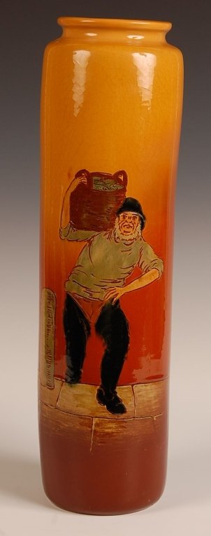 ATTRIBUTED WELLER DICKENS WARE 17 INCH VASE: Unmarked, measures 17.25 x 5 inches. Please note that this item will be shipped by our in-house shipping department and is subject to a 14 day return policy guarantee. If any piece in this lot is foun