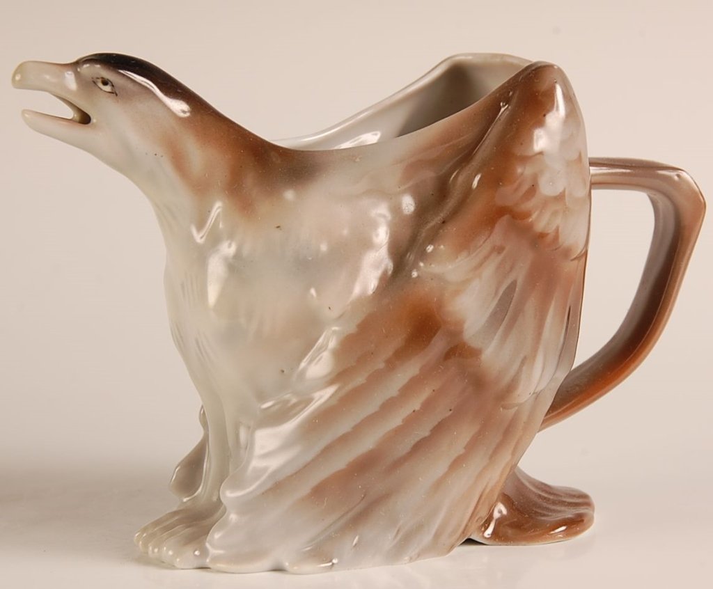 ROYAL BAYREUTH FIGURAL EAGLE CREAMER: Blue inkstamp #15, measures 3.5 x 5.5 inches. Please note that this item will be shipped by our in-house shipping department and is subject to a 14 day return policy guarantee. If any piece in this lo