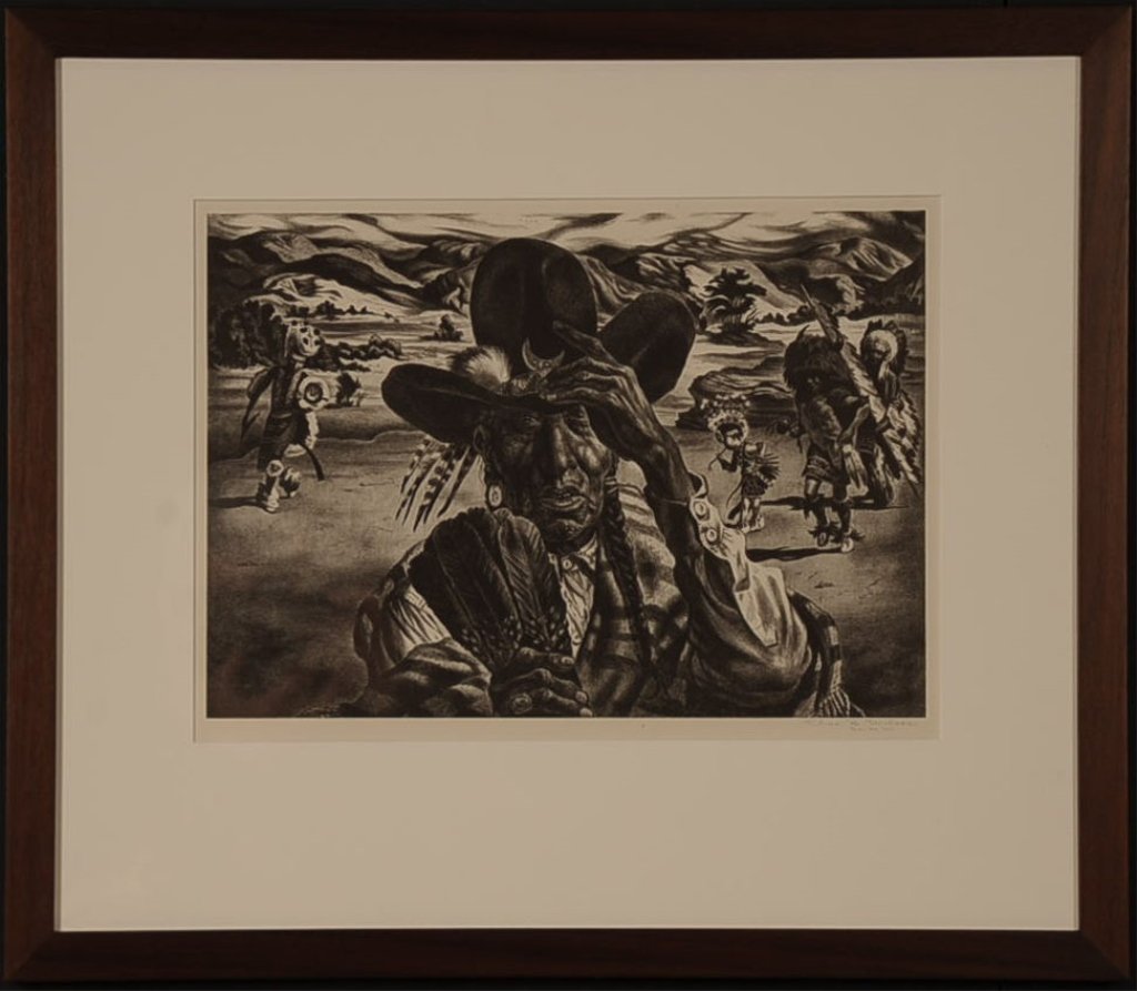 CHARLES BANKS WILSON (1918-2013) PENCIL SIGNED: Titled 'Comanche Portrait', signed in the lower right as Chas. B. Wilson and also with his Kiowa name Tsun Ga Ni, original AAA label on the reverse, sight measures 11 x 15 inches with overall frame me