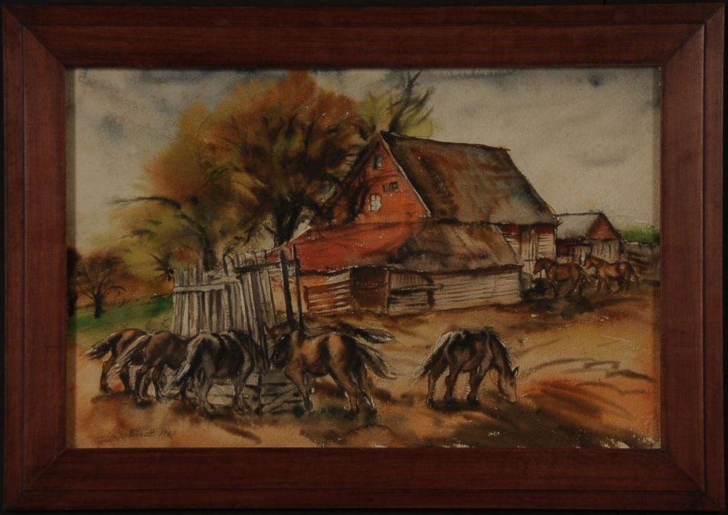 PAULINA EVERITT (1905-1996) WATERCOLOR: Signed and dated 1961 in the lower left, image measures 14 x 21.75 inches with overall frame measurements of 18.5 x 26.25 inches.