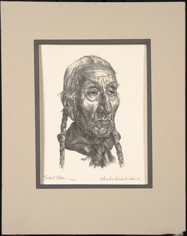 CHARLES BANKS WILSON (1918-2013) PENCIL SIGNED: Titled 'Tribal Elder - OTOE' lower left, signed and dated 1980 lower right. 7 x 4 inch image field, 11 x 8.5 inch sheet.
