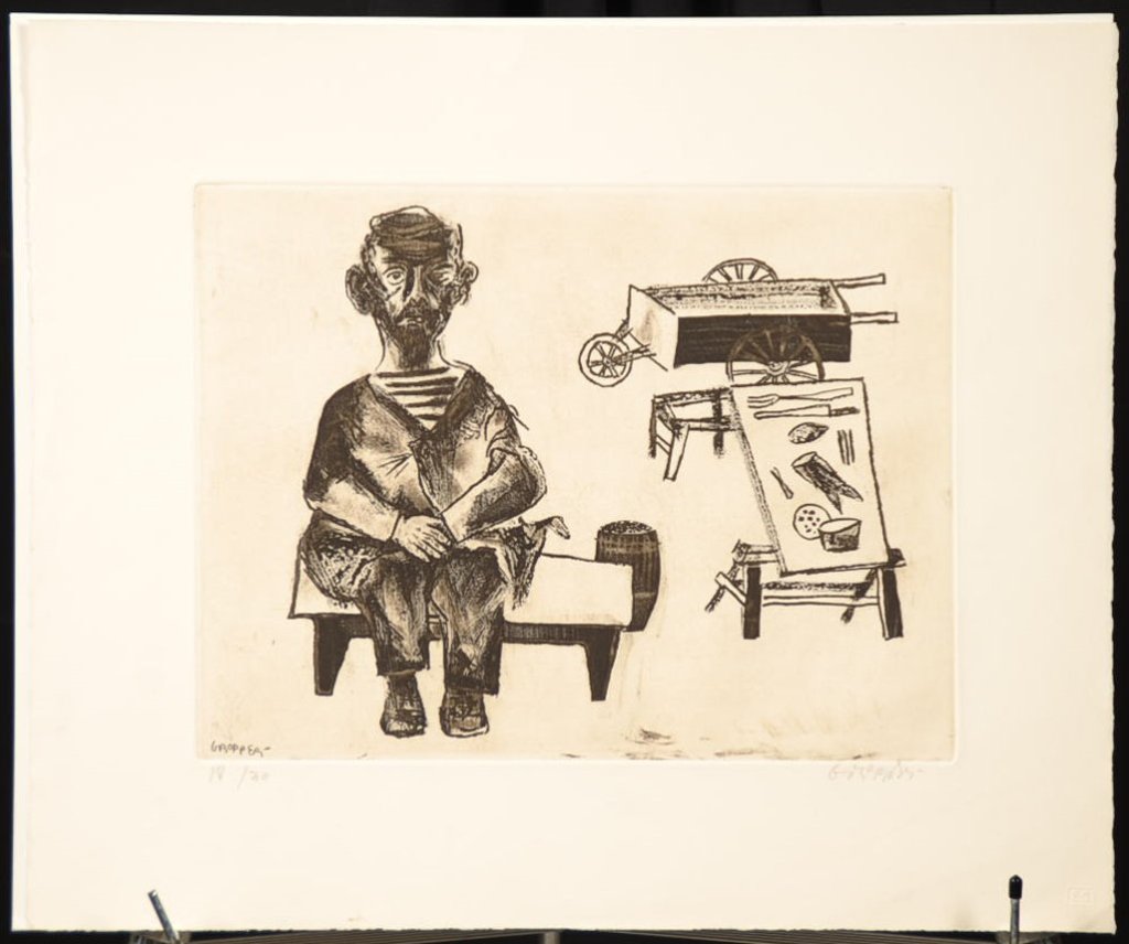 WILLIAM GROPPER (1897-1977) PENCIL SIGNED ETCHING: Numbered 13/20 lower left and signed lower right. Mint condition. The full sheet with deckled edges measures approximately 18.5 x 22.25 inches overall.