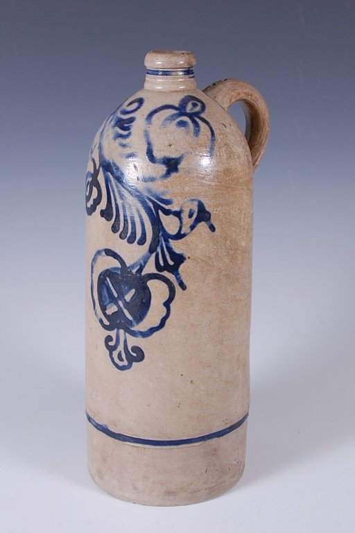 BLUE DECORATED SALT GLAZED STONEWARE BOTTLE