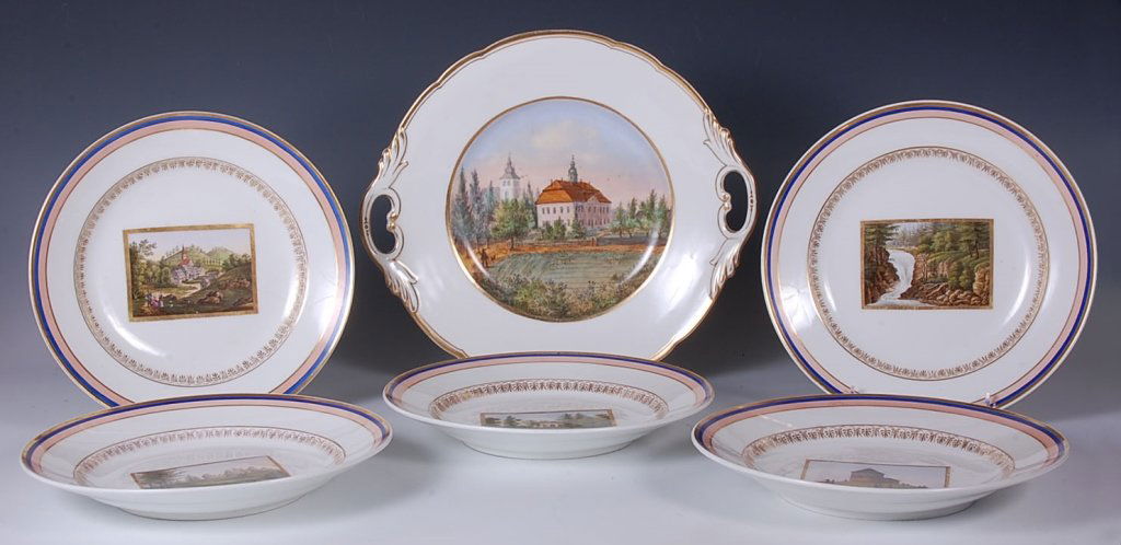 GROUP OF KPM HAND DECORATED PORCELAIN PLATES: Each with a hand painted view, no transfer or decal. Measures 9 to 12 inches range.