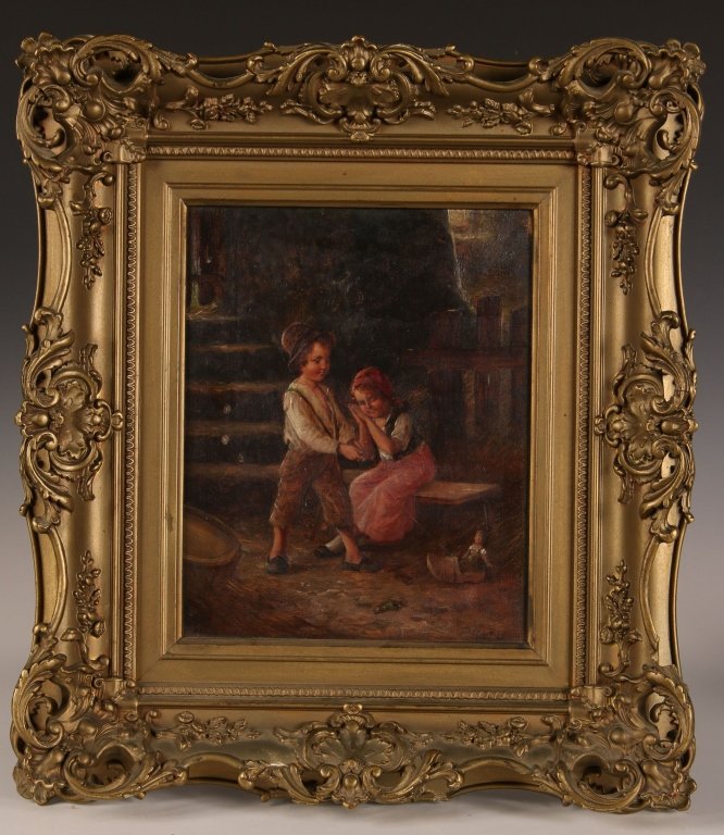 FRITZ FIG (19th C.) OIL ON CANVAS: Signed lower right, period gilded frame measures 17 x 15 inches, canvas measures 12.5 x 10.5 inches.