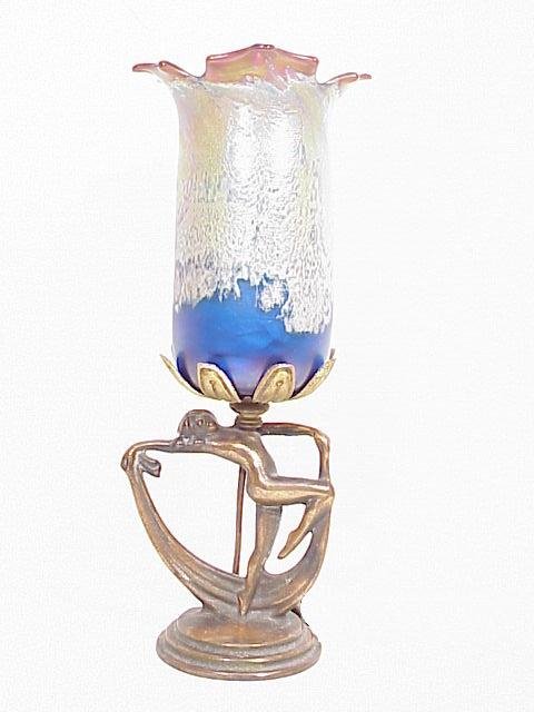 Art Deco Dancing Lady Bookend With Light: Art Deco Dancing Lady Bookend With Lighted Art Glass Shade 13.5 inches high